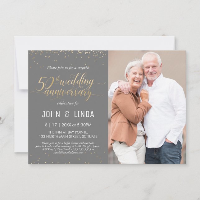 50th Wedding Anniversary Surprise Party w/ Photo I Invitation (Front)