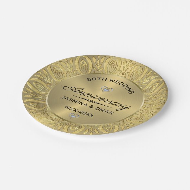 50th wedding anniversary template gold mandala paper plate (Angled)
