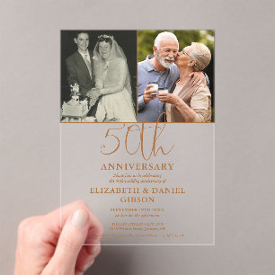 50th Wedding Anniversary Then And Now 2 Photo Acrylic Invitations