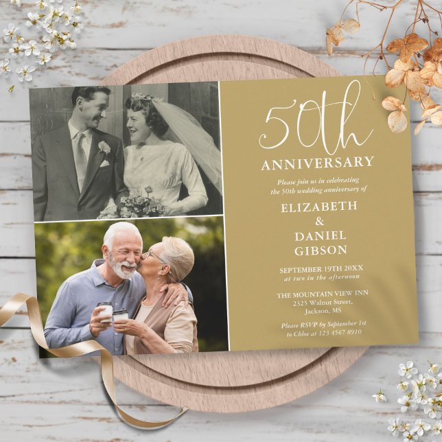 50th Wedding Anniversary Then And Now 2 Photo Invitation (50th Wedding Anniversary Then And Now 2 Photo Invitation)