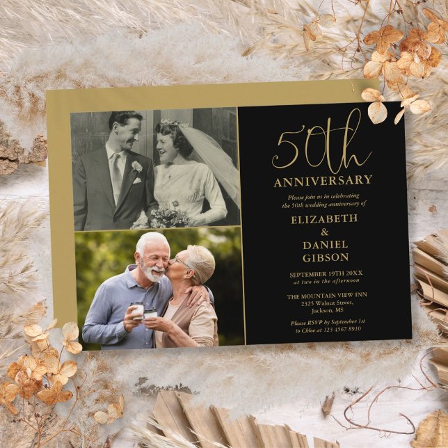 50th Wedding Anniversary Then And Now 2 Photo Invitation (50th Wedding Anniversary Then And Now 2 Photo Invitation)