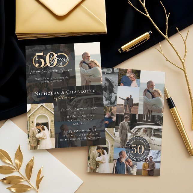 50th Wedding Anniversary Then & Now Photo Collage Invitation (50th Wedding Anniversary Then & Now Photo Collage Invitation (Front & Back))