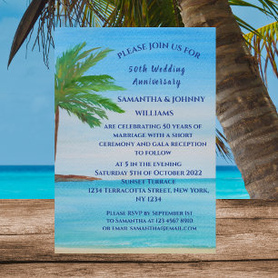 50th Wedding Anniversary Tropical Beach Coastal Invitation