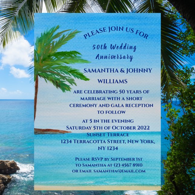 50th Wedding Anniversary Tropical Beach Coastal Save The Date (Creator Uploaded)
