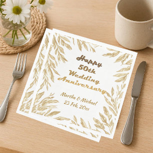 50th Wedding Anniversary Typography Gold Foliage  Napkin