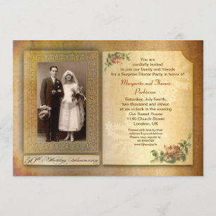 50th wedding anniversary vintage aged photo invite