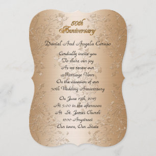50th Wedding anniversary vow renewal gold satin Invitation