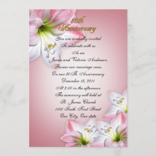 50th Wedding anniversary vow renewal pink amarylis Invitation