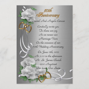 50th Wedding anniversary vow renewal white roses Invitation