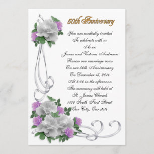 50th Wedding anniversary vow renewal White roses Invitation