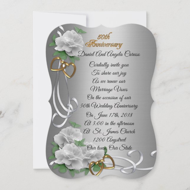 50th Wedding anniversary vow renewal white roses Invitation (Front)
