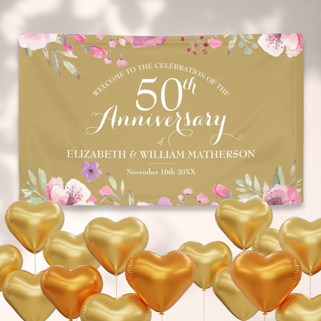 50th Wedding Anniversary Watercolor Roses Welcome Banner (50th Wedding Anniversary Watercolor Roses Welcome Banner)