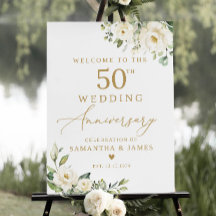 50th Wedding Anniversary Welcome Sign, Floral Wedd