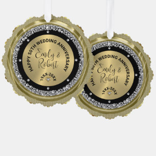 50th wedding Anniversary white diamonds & gold Tree Decoration Card