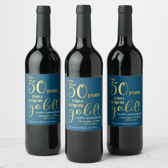 50th Wedding Anniversary Wine Label (Bottles)