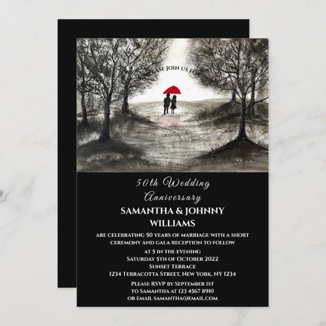 50th Wedding Anniversary Winter Couple Forest Invitation (Front/Back)