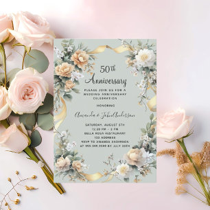50th wedding anniversary yellow florals gold invitation