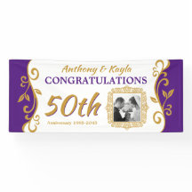 50th Wedding Anniversary Your Photo Purple Gold
