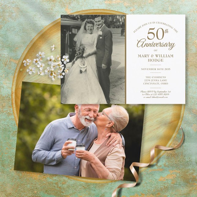 50th Wedding Golden Anniversary 2 Photo Invitation (Creator Uploaded)