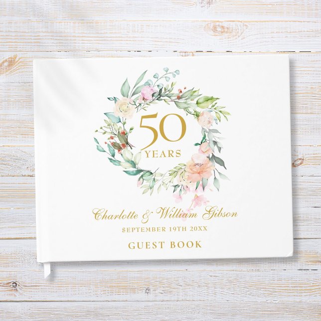 50th Wedding Golden Anniversary Floral Garland Guest Book (50th Wedding Golden Anniversary Floral Garland Guest Book)