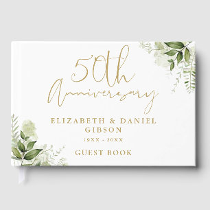 50th Wedding Golden Anniversary Floral Greenery Guest Book