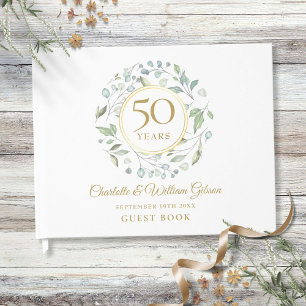 50th Wedding Golden Anniversary Greenery Garland Guest Book