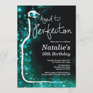 50th Wine Birthday Aged to Perfection Teal Invitation