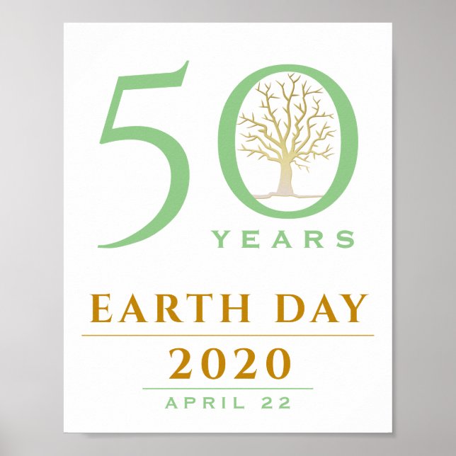 50th Years , Earth Day 2020, Gold and Green Tree Poster (Front)