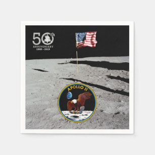 50th Years Moon Landing, insignia & American flag: Napkin