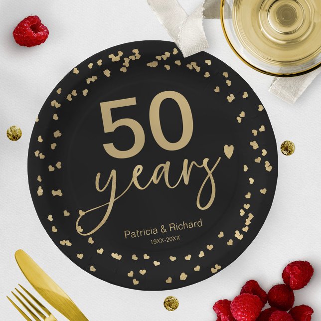 50th Years Wedding Anniversary Black And Gold Paper Plate (Creator Uploaded)