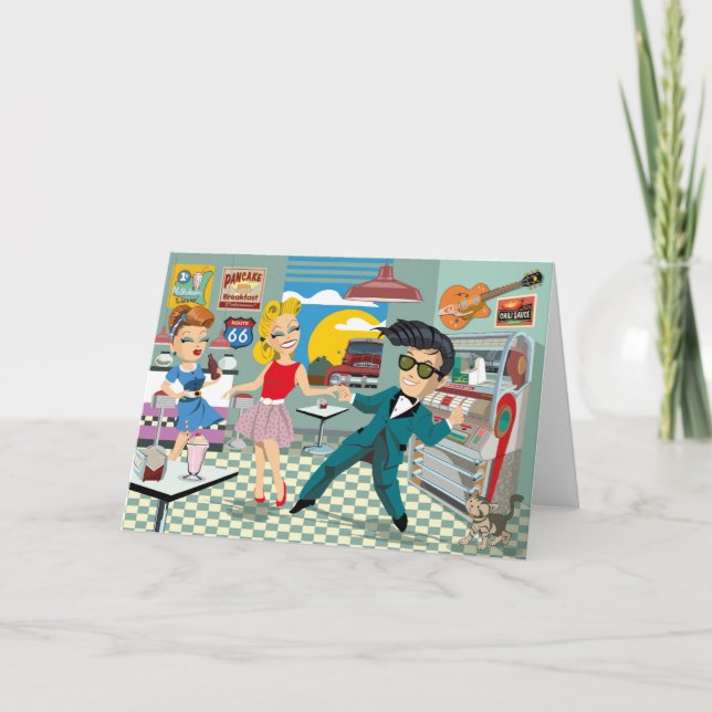 50ties rock &roll wenskaart met dansende mensen card (Front)
