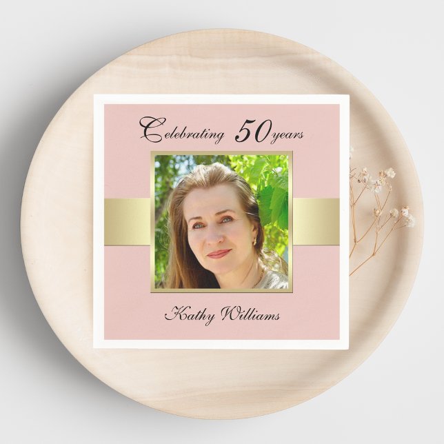 50tth Birthday Party Rose Gold Photo Napkins (Creator Uploaded)