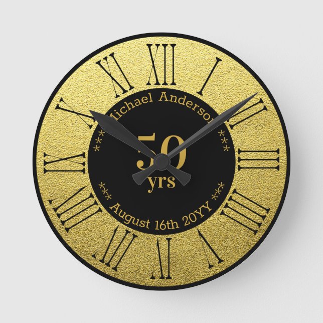 50yrs Retirement or Anniversary Personalised Round Clock (Front)