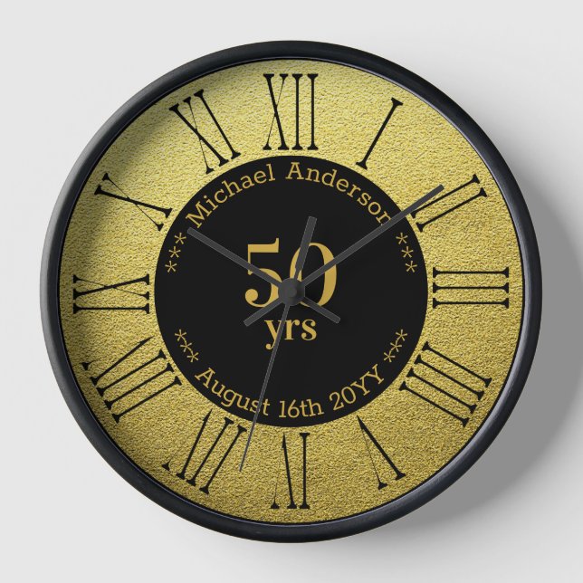 50yrs Retirement or Anniversary Personalised Round Clock (Front)