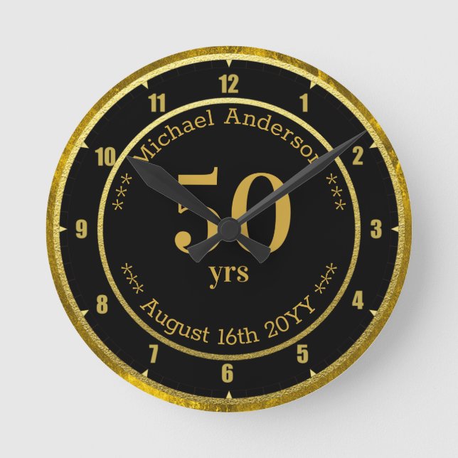 50yrs Retirement or Anniversary Personalised Round Clock (Front)