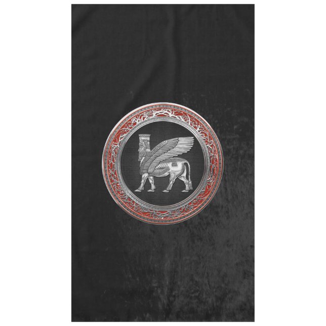 [510] Assyrian Winged Bull - Silver Lamassu Tablecloth (Front)