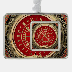 [510] Vegvisir - Viking Gold Magic Runic Compass Silver Plated Framed Ornament