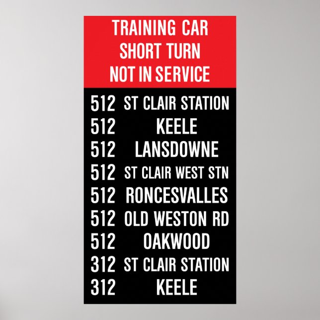 512 ST CLAIR Replica TTC Rollsign Poster (Front)