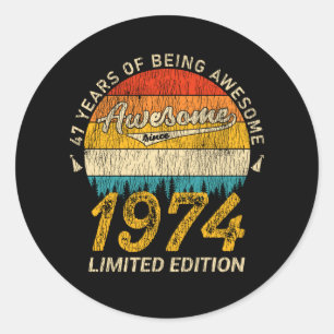 51 Year Old 1974 Retro Awesome 51st Birthday Gift Classic Round Sticker