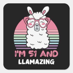 51 Year Old Bday Llamazing Llama 51st Birthday Square Sticker