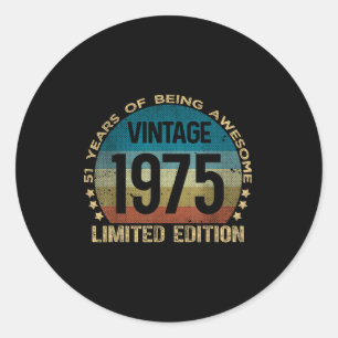 51 Year Old Vintage 1975 Limited Edition 51st Birt Classic Round Sticker