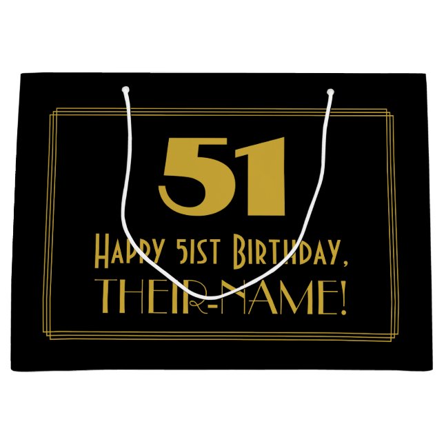 51st Birthday — Art Deco Inspired Look "51" & Name Large Gift Bag (Front)
