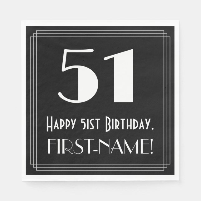 51st Birthday ~ Art Deco Inspired Look "51", Name Napkin (Front)