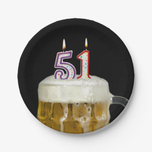 51st birthday beer with candle paper plate
