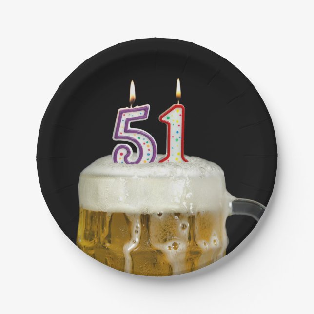 51st birthday beer with candle paper plate (Front)