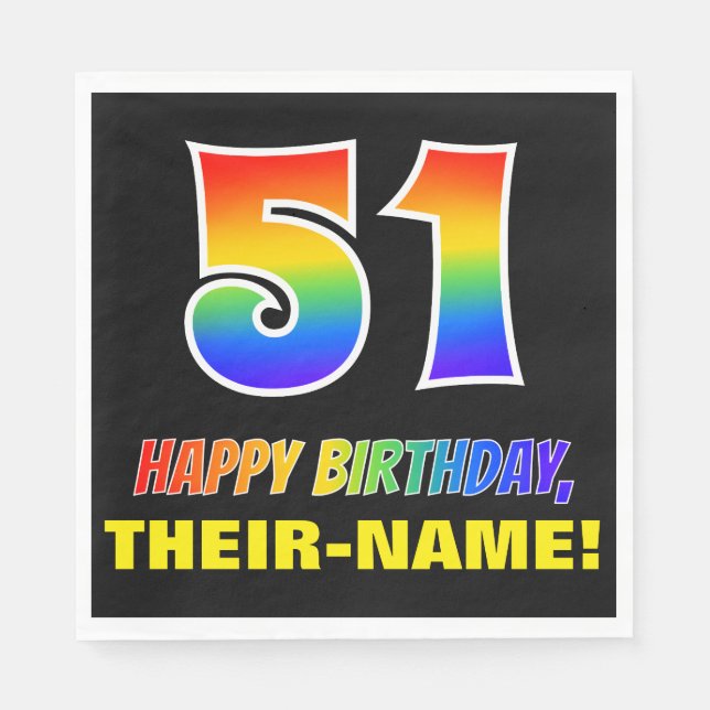 51st Birthday: Bold, Fun, Simple, Rainbow 51 Napkin (Front)