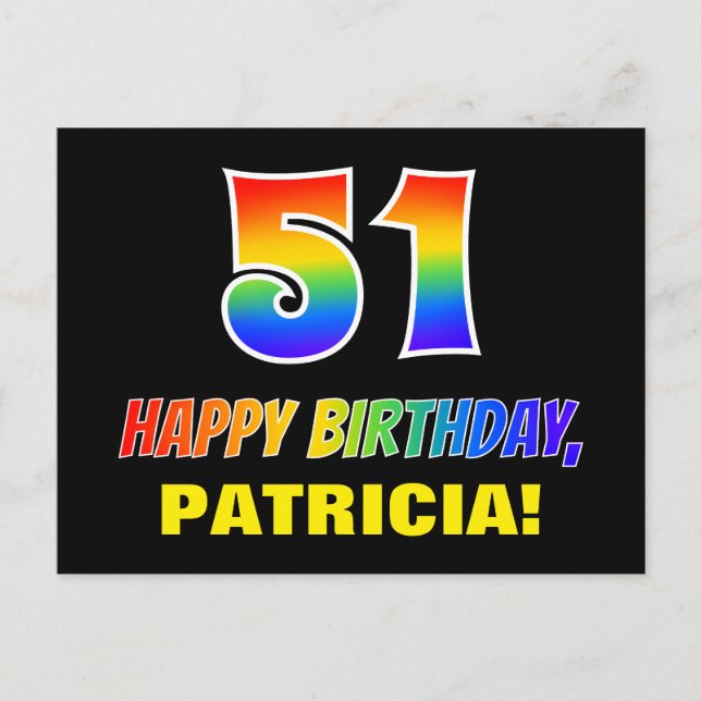 51st Birthday: Bold, Fun, Simple, Rainbow 51 Postcard (Front)