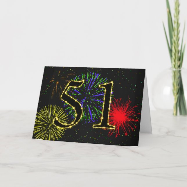 51st Birthday card with fireworks (Front)