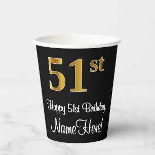 51st Birthday - Elegant Luxurious Faux Gold Look # Paper Cups