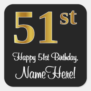 51st Birthday – Elegant Luxurious Faux Gold Look # Square Sticker